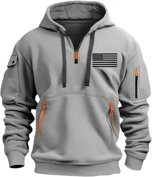 Tactical Hoodies for Men Vintage Heavyweight Quarter Zip Pullover Casual Oversized Long Sleeve Sweatshirt with Pockets