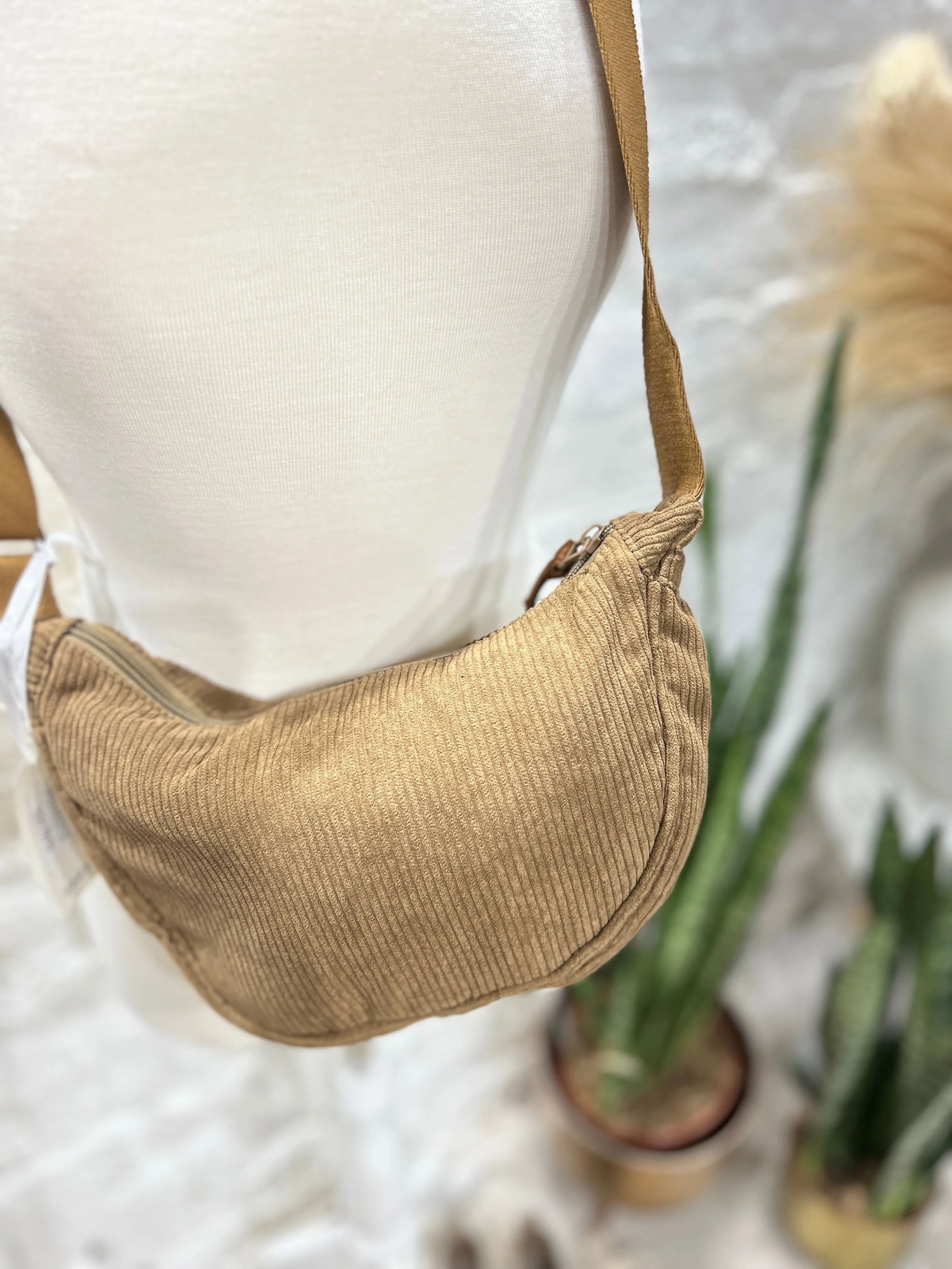 The Corduroy Slung Zip Top Banana bag