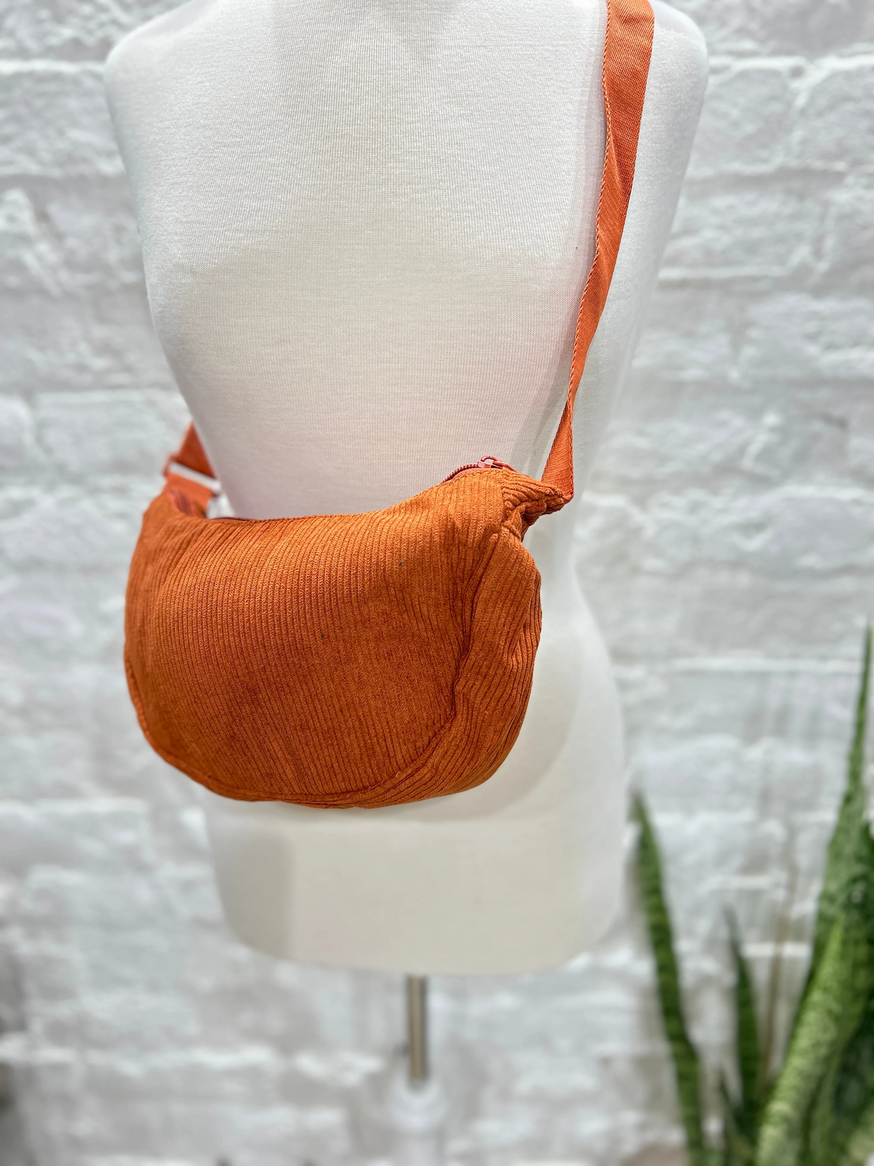 The Corduroy Slung Zip Top Banana bag