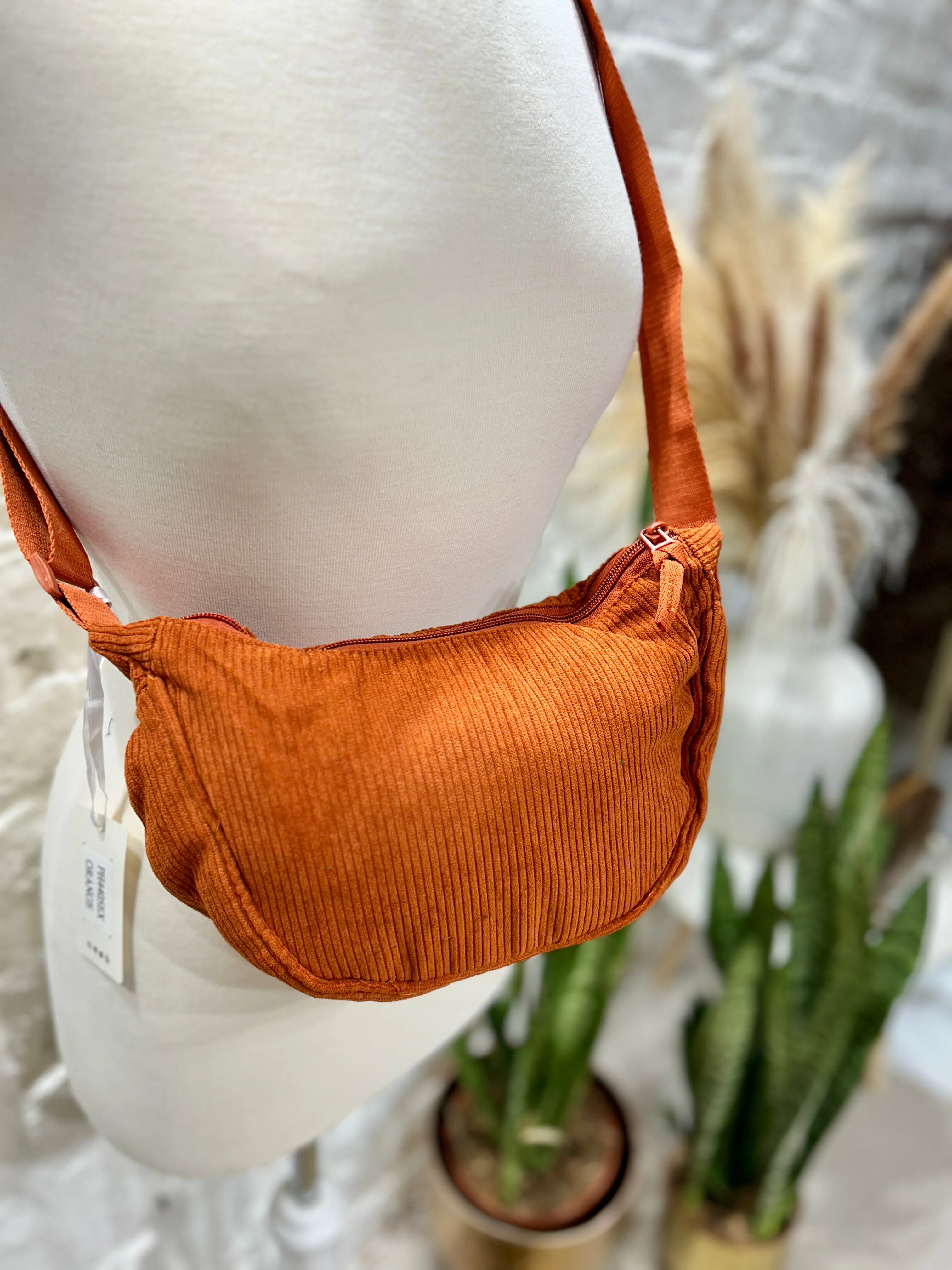 The Corduroy Slung Zip Top Banana bag
