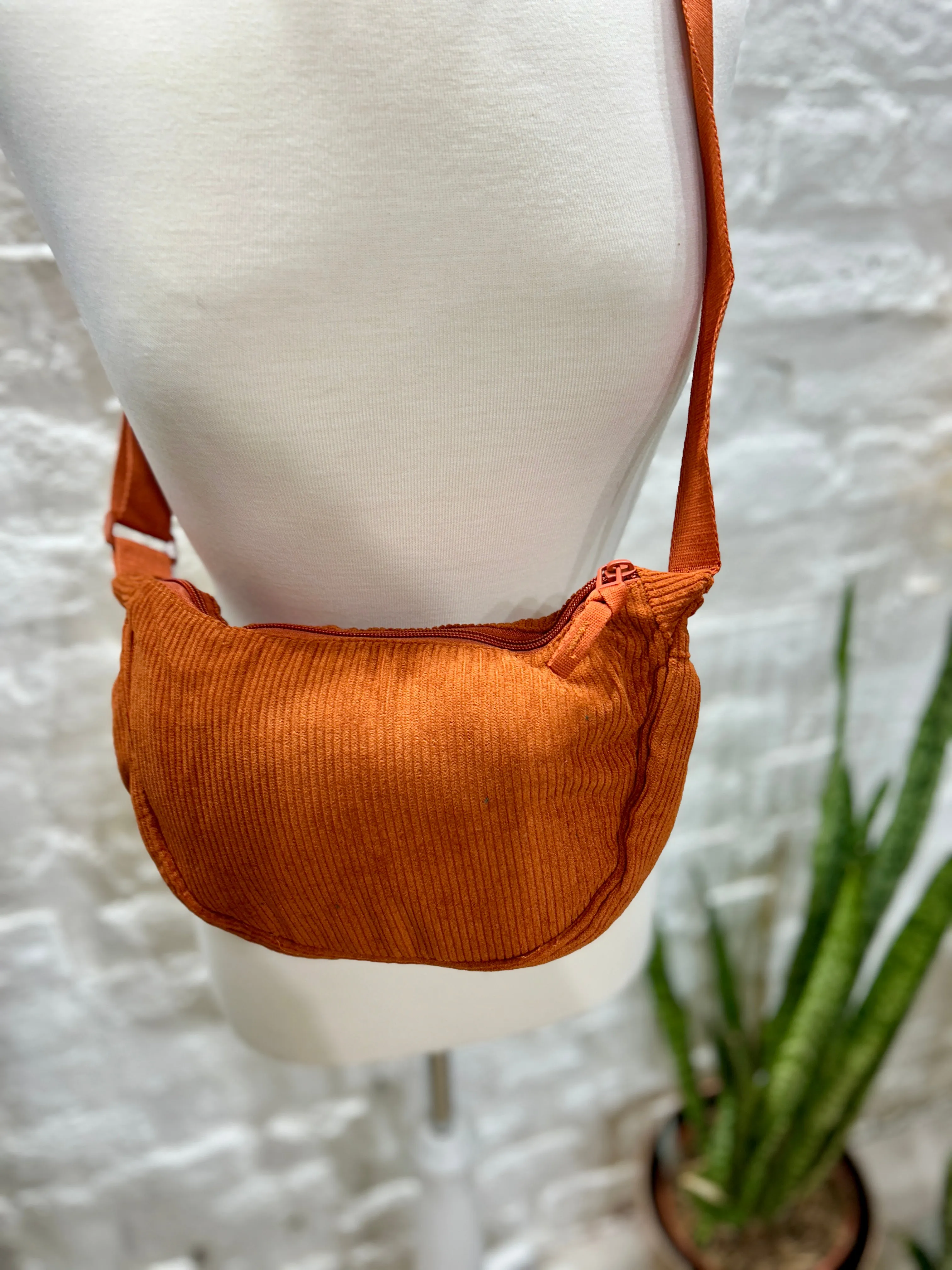 The Corduroy Slung Zip Top Banana bag