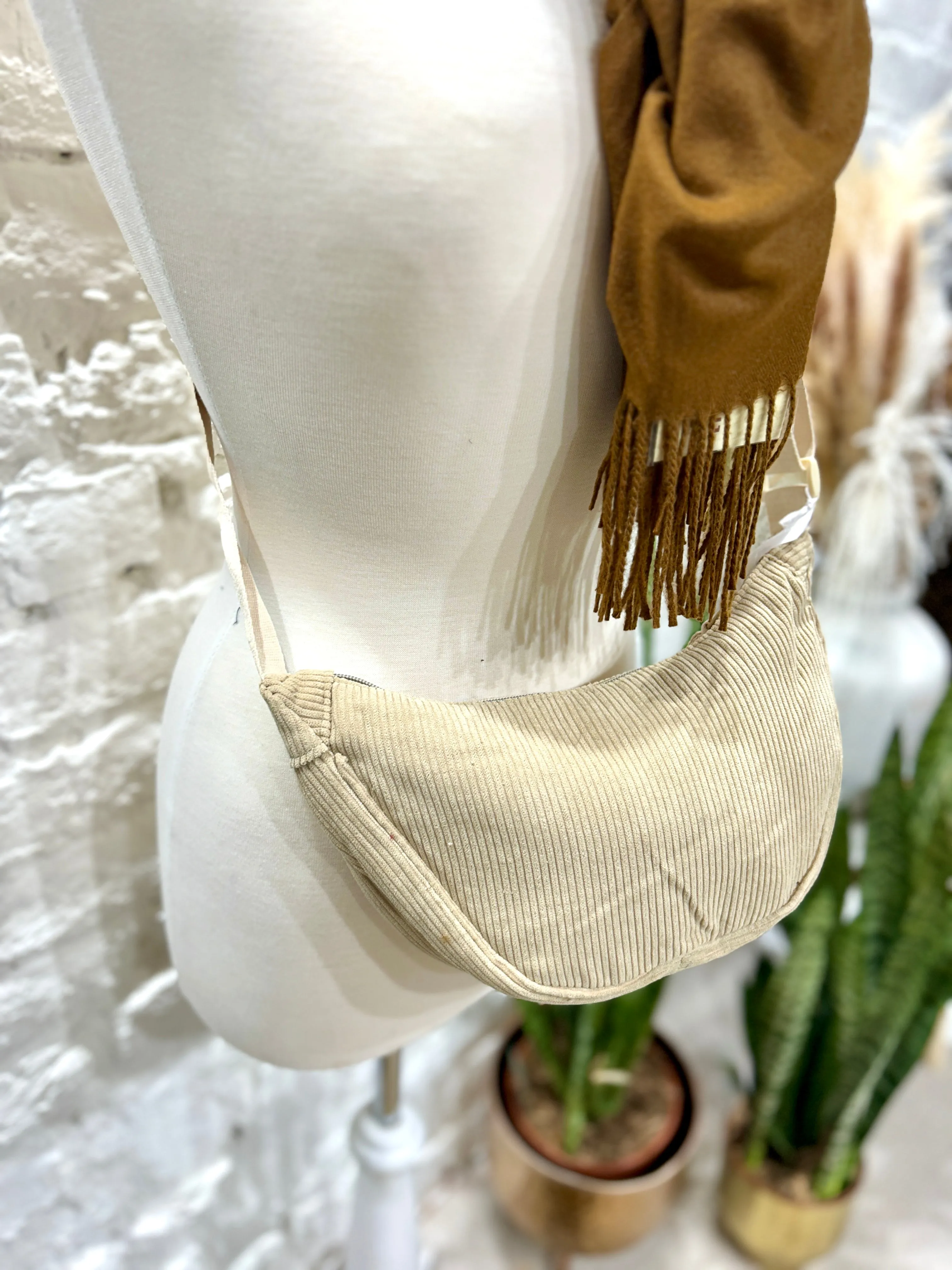 The Corduroy Slung Zip Top Banana bag