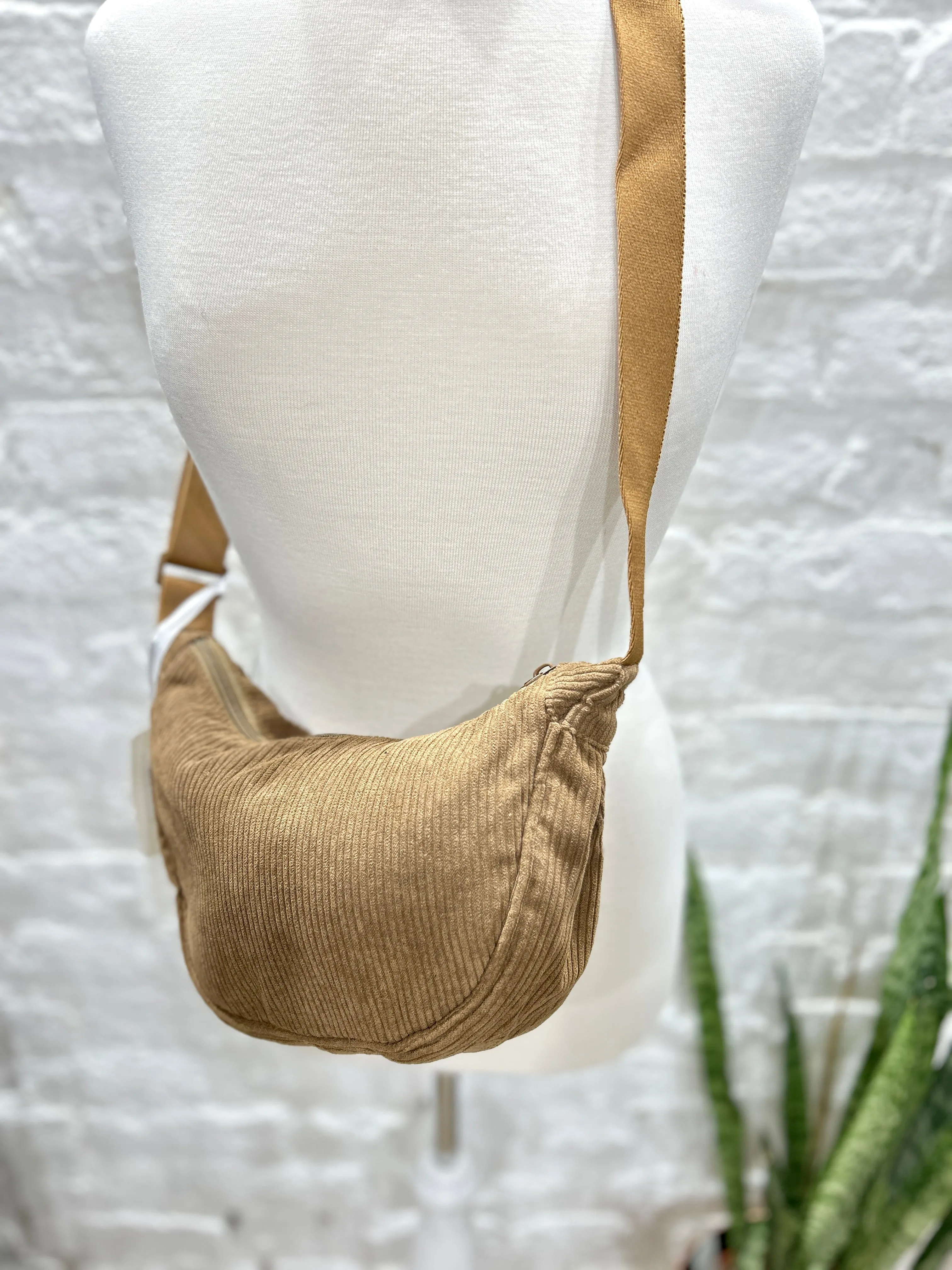 The Corduroy Slung Zip Top Banana bag