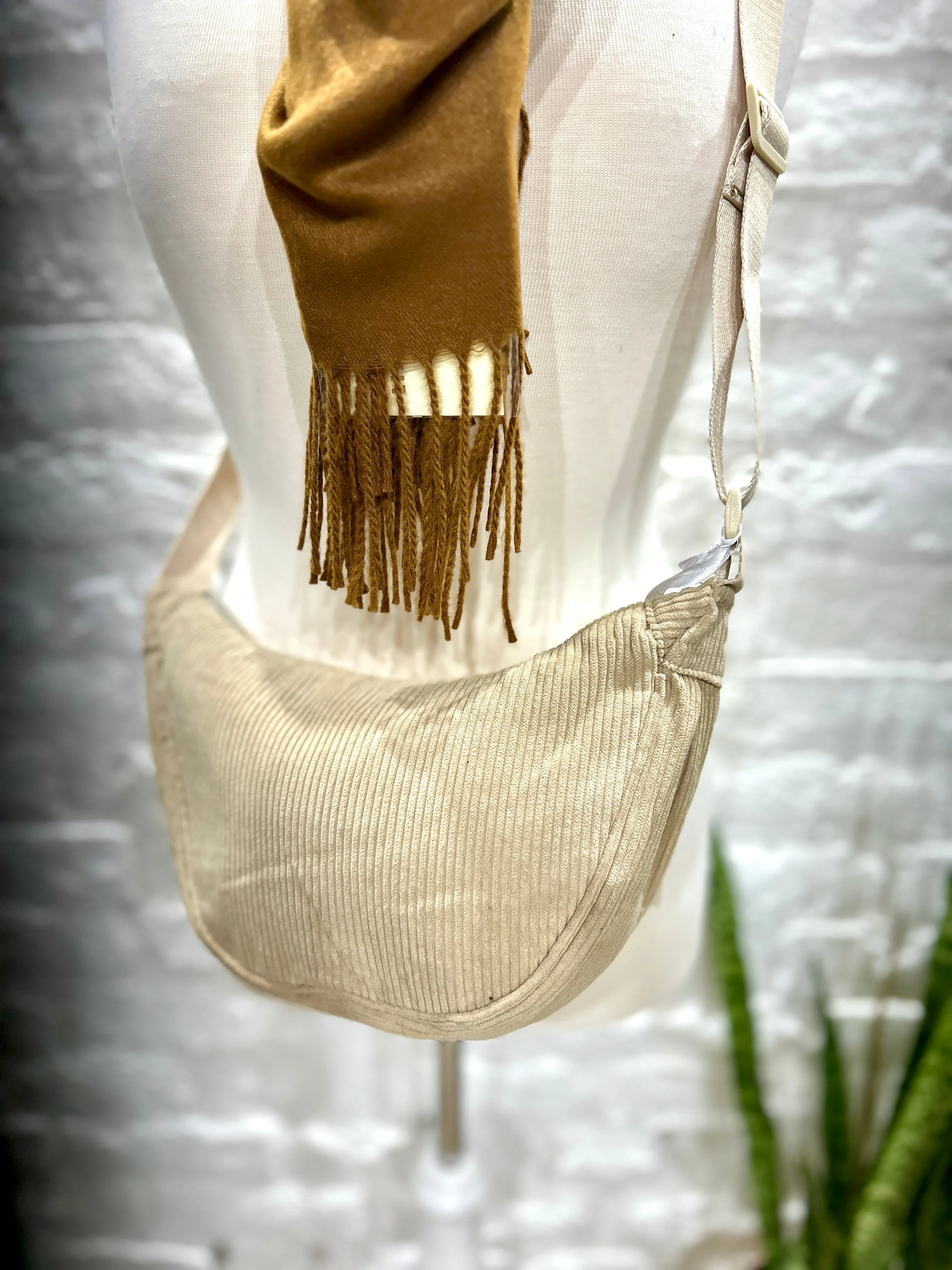 The Corduroy Slung Zip Top Banana bag