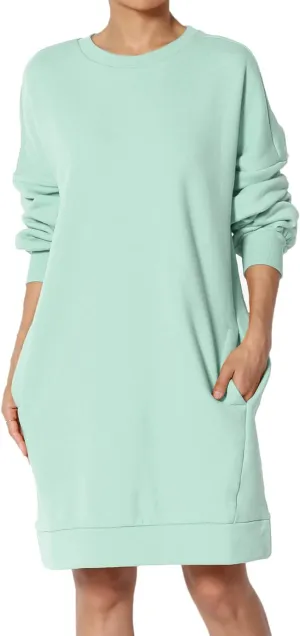 TheMogan Women's S~3X Casual Oversized Fleece Sweatshirts Loose Pullover Tunic Mini Dress