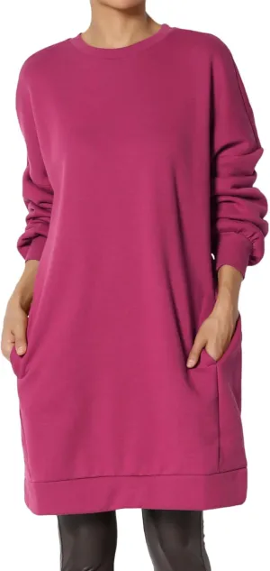TheMogan Women's S~3X Casual Oversized Fleece Sweatshirts Loose Pullover Tunic Mini Dress