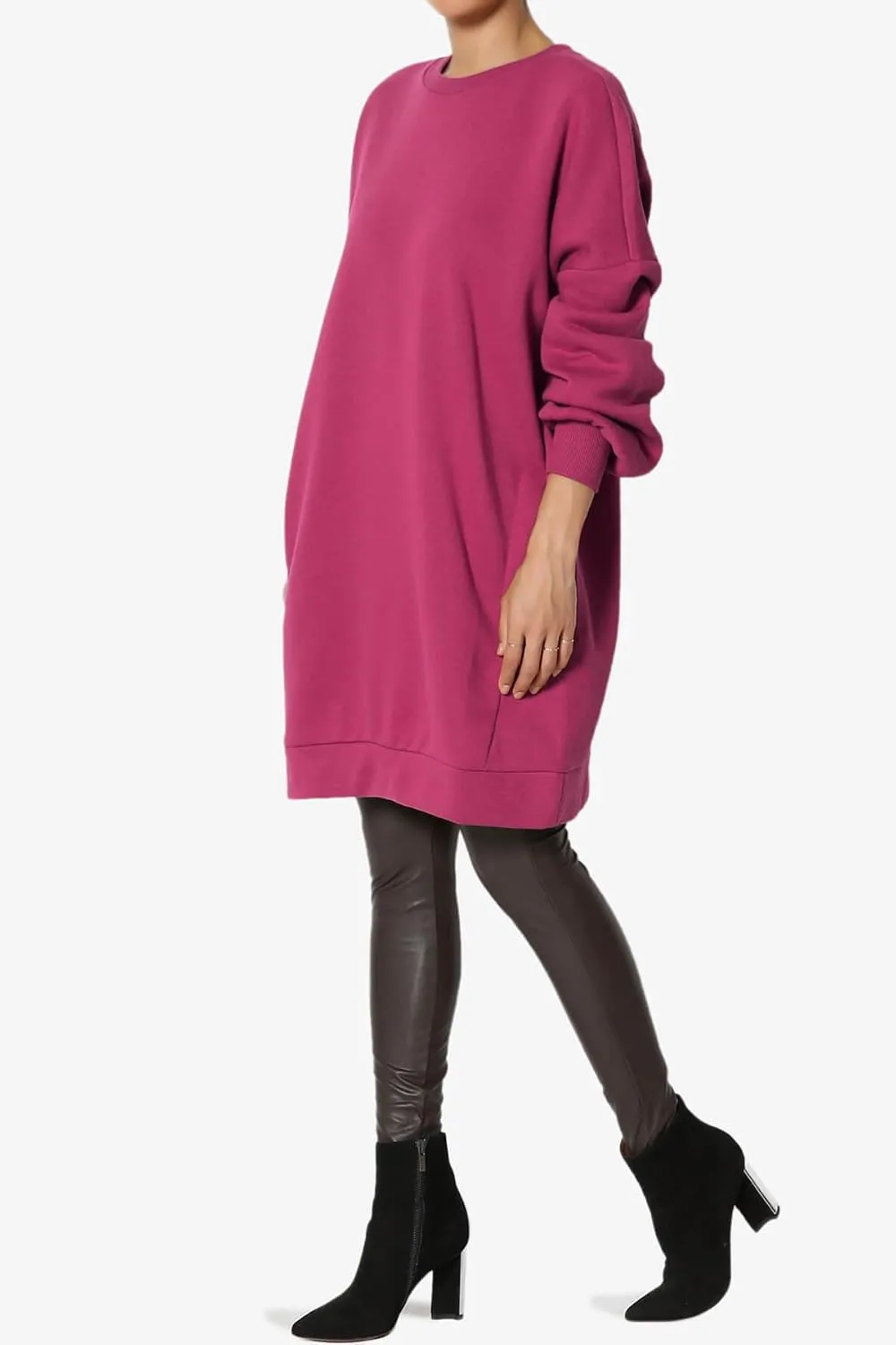 TheMogan Women's S~3X Casual Oversized Fleece Sweatshirts Loose Pullover Tunic Mini Dress