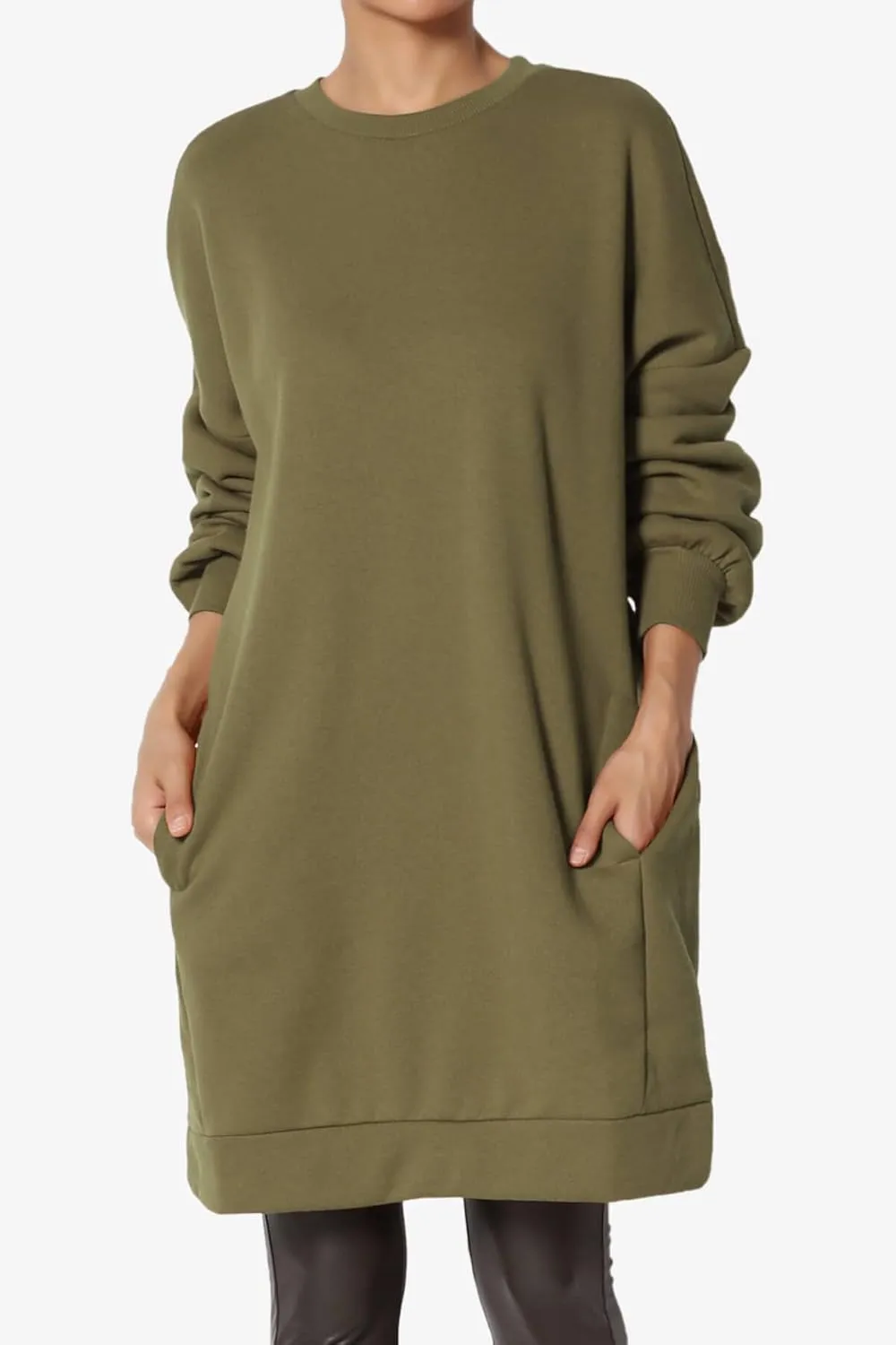 TheMogan Women's S~3X Casual Oversized Fleece Sweatshirts Loose Pullover Tunic Mini Dress