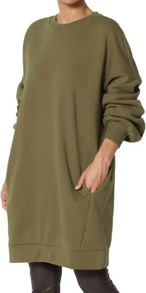 TheMogan Women's S~3X Casual Oversized Fleece Sweatshirts Loose Pullover Tunic Mini Dress
