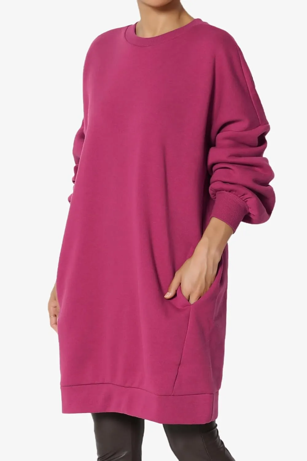 TheMogan Women's S~3X Casual Oversized Fleece Sweatshirts Loose Pullover Tunic Mini Dress