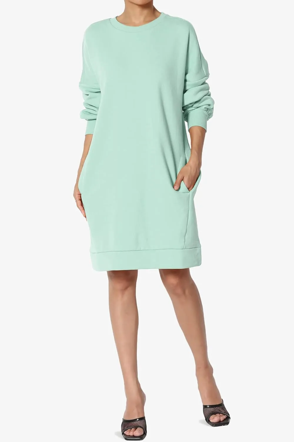 TheMogan Women's S~3X Casual Oversized Fleece Sweatshirts Loose Pullover Tunic Mini Dress
