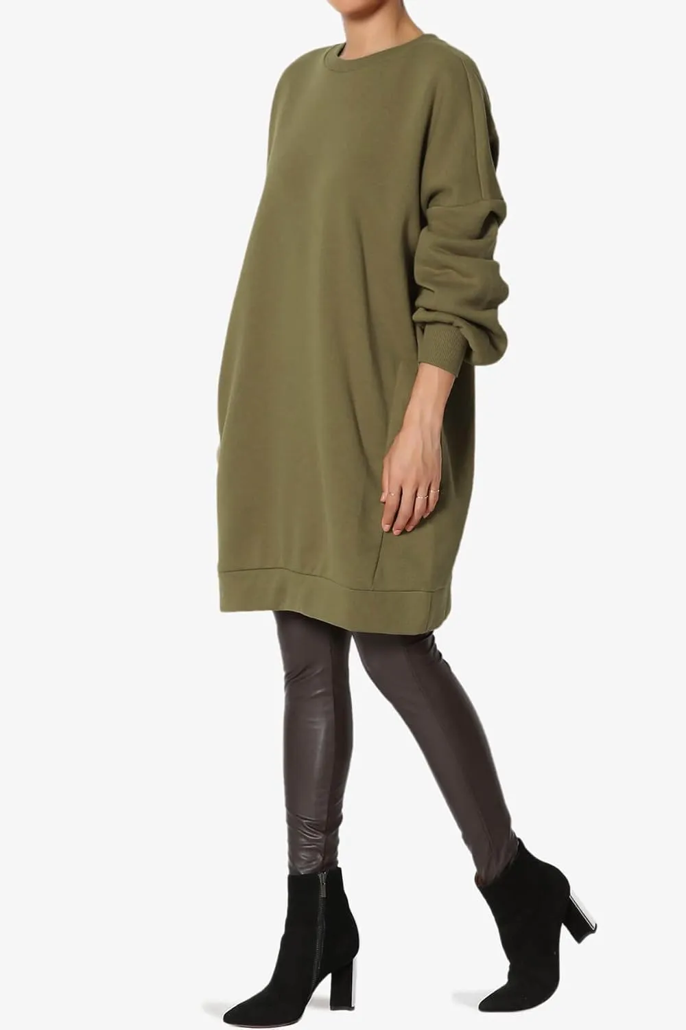 TheMogan Women's S~3X Casual Oversized Fleece Sweatshirts Loose Pullover Tunic Mini Dress