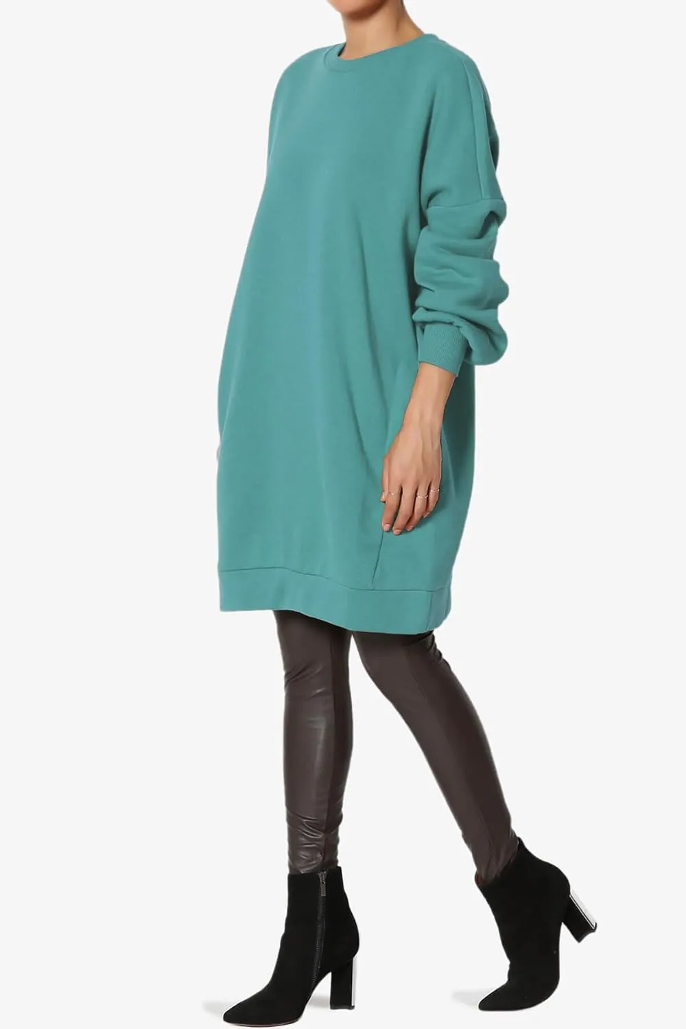 TheMogan Women's S~3X Casual Oversized Fleece Sweatshirts Loose Pullover Tunic Mini Dress
