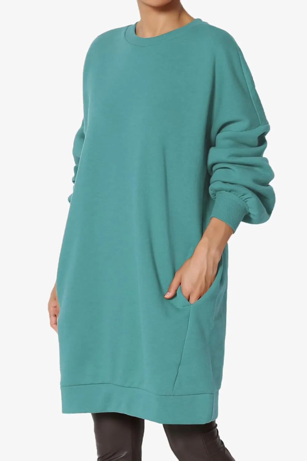 TheMogan Women's S~3X Casual Oversized Fleece Sweatshirts Loose Pullover Tunic Mini Dress