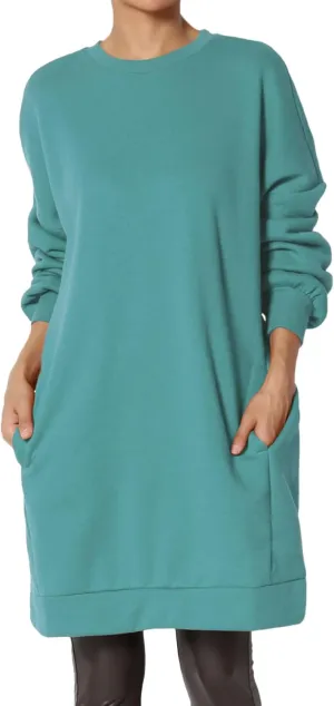 TheMogan Women's S~3X Casual Oversized Fleece Sweatshirts Loose Pullover Tunic Mini Dress