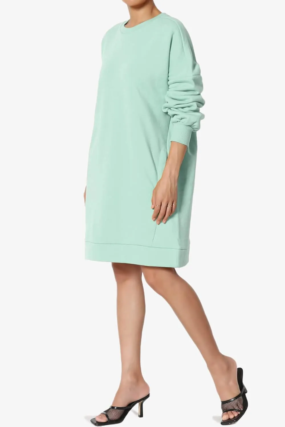 TheMogan Women's S~3X Casual Oversized Fleece Sweatshirts Loose Pullover Tunic Mini Dress