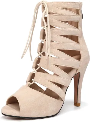 TINRYMX Womens Ballroom Dance Shoes Ankle Boots Lace up Booties Mordern Jazz Latin Salsa Heels, Model DS-K500