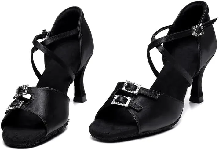 TINRYMX Women's Latin Dance Shoes Ballroom Salsa Cross Strap Professional Practice Dancing Shoes,Model-EM3041