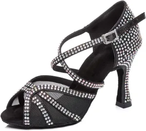 TINRYMX Women's Latin Dance Shoes with Rhinestones Cross-Strap Ballroom Wedding Party Dance Performance Sandals,Model 424