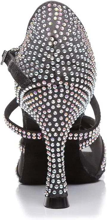 TINRYMX Women's Latin Dance Shoes with Rhinestones Cross-Strap Ballroom Wedding Party Dance Performance Sandals,Model 424