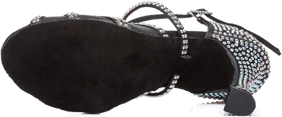 TINRYMX Women's Latin Dance Shoes with Rhinestones Cross-Strap Ballroom Wedding Party Dance Performance Sandals,Model 424