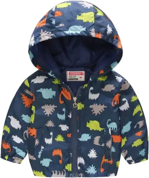 Toddler Boys artoon Dinosaur Hooded Jacket Long Sleeve Windproof Coats Zip Up Trench Windbreaker Outerwear