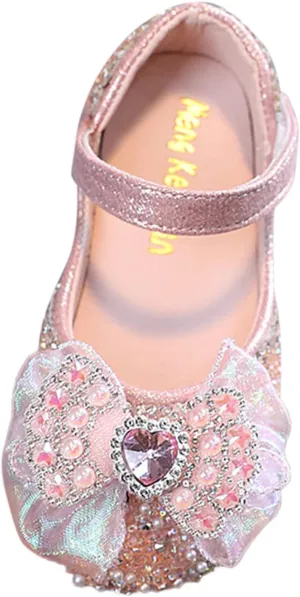 Toddler Girls Dress Shoes Mary Jane Ballet Flats Rhinestones Bows Flower Girl School Party Wedding Sandals