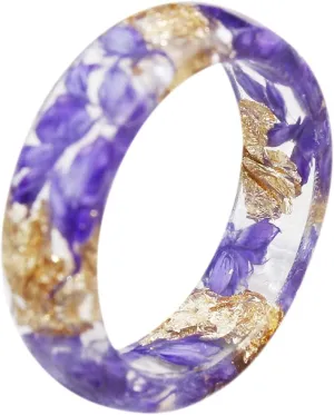 Transparent Acrylic Flower Resin Ring for Women Colorful Ring Wedding Band Plastic Rings (Purple, 9)