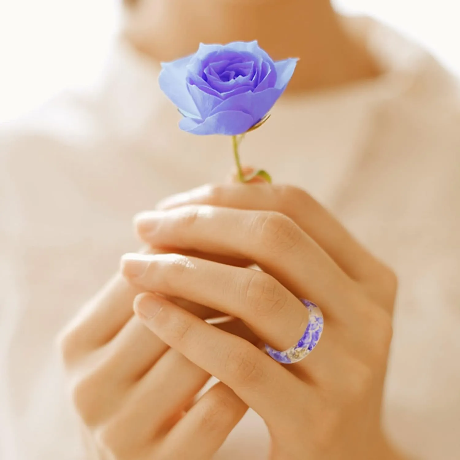 Transparent Acrylic Flower Resin Ring for Women Colorful Ring Wedding Band Plastic Rings (Purple, 9)