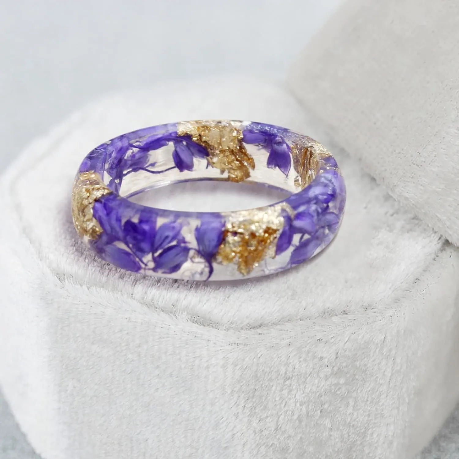 Transparent Acrylic Flower Resin Ring for Women Colorful Ring Wedding Band Plastic Rings (Purple, 9)