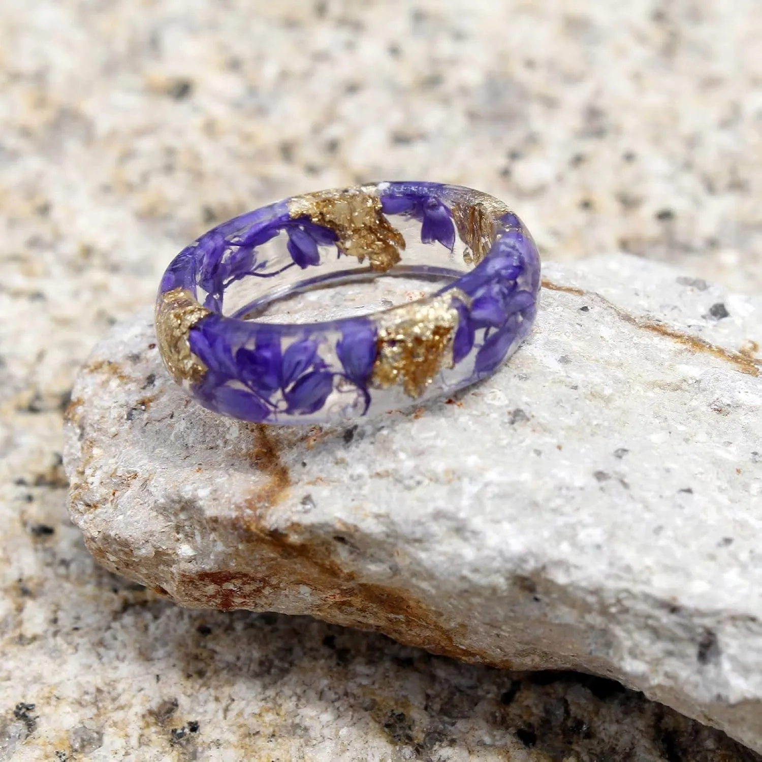 Transparent Acrylic Flower Resin Ring for Women Colorful Ring Wedding Band Plastic Rings (Purple, 9)