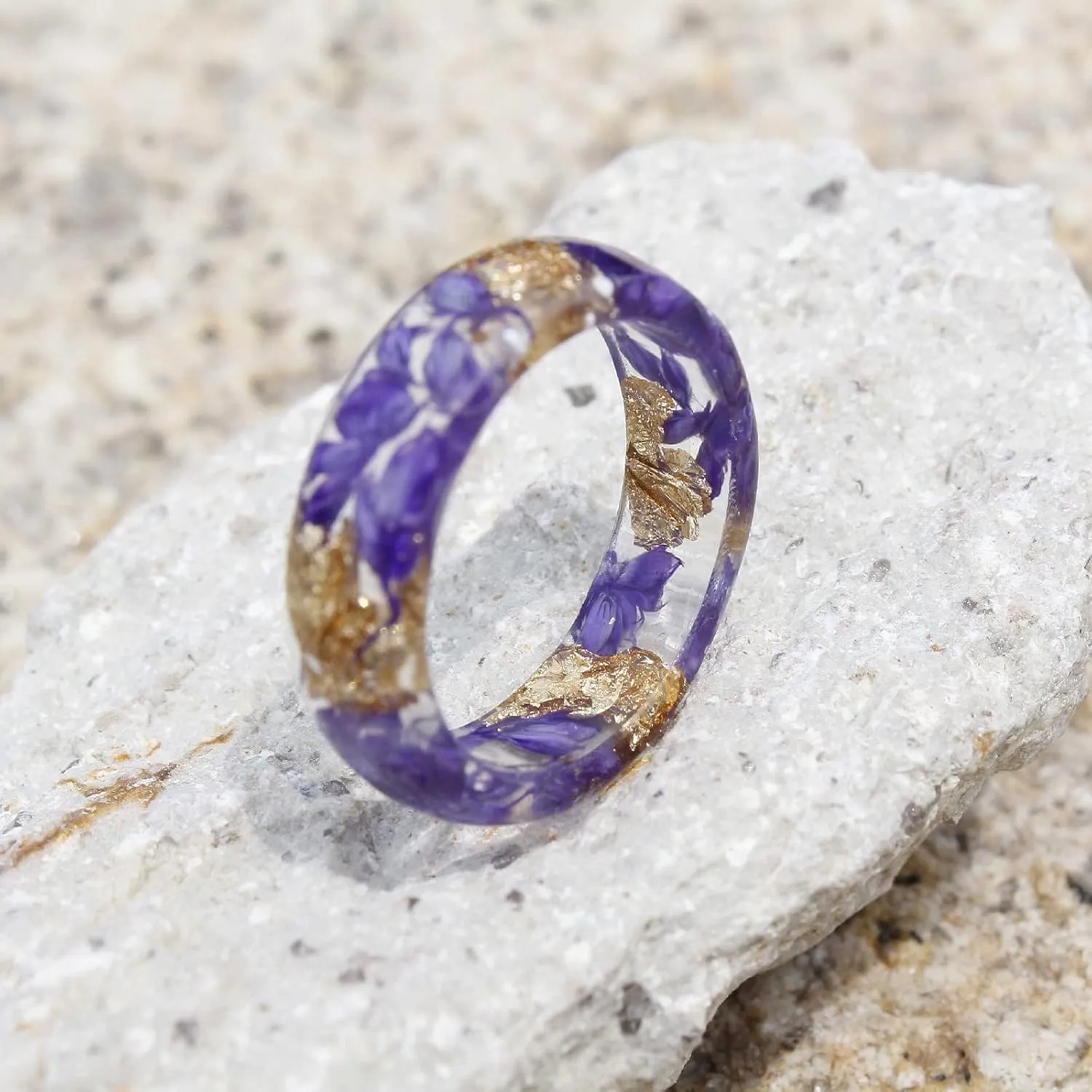 Transparent Acrylic Flower Resin Ring for Women Colorful Ring Wedding Band Plastic Rings (Purple, 9)