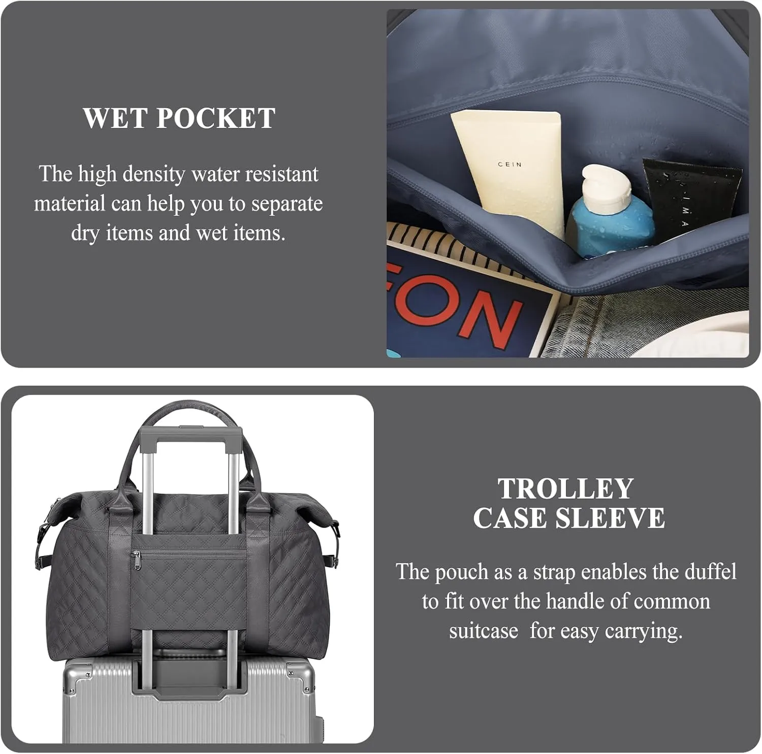 Travel Bag for Women, Overnight Duffel Weekender Bag with Toiletry Bag,Gym Bag with Wet Pocket,Personal Item Carry On Bag