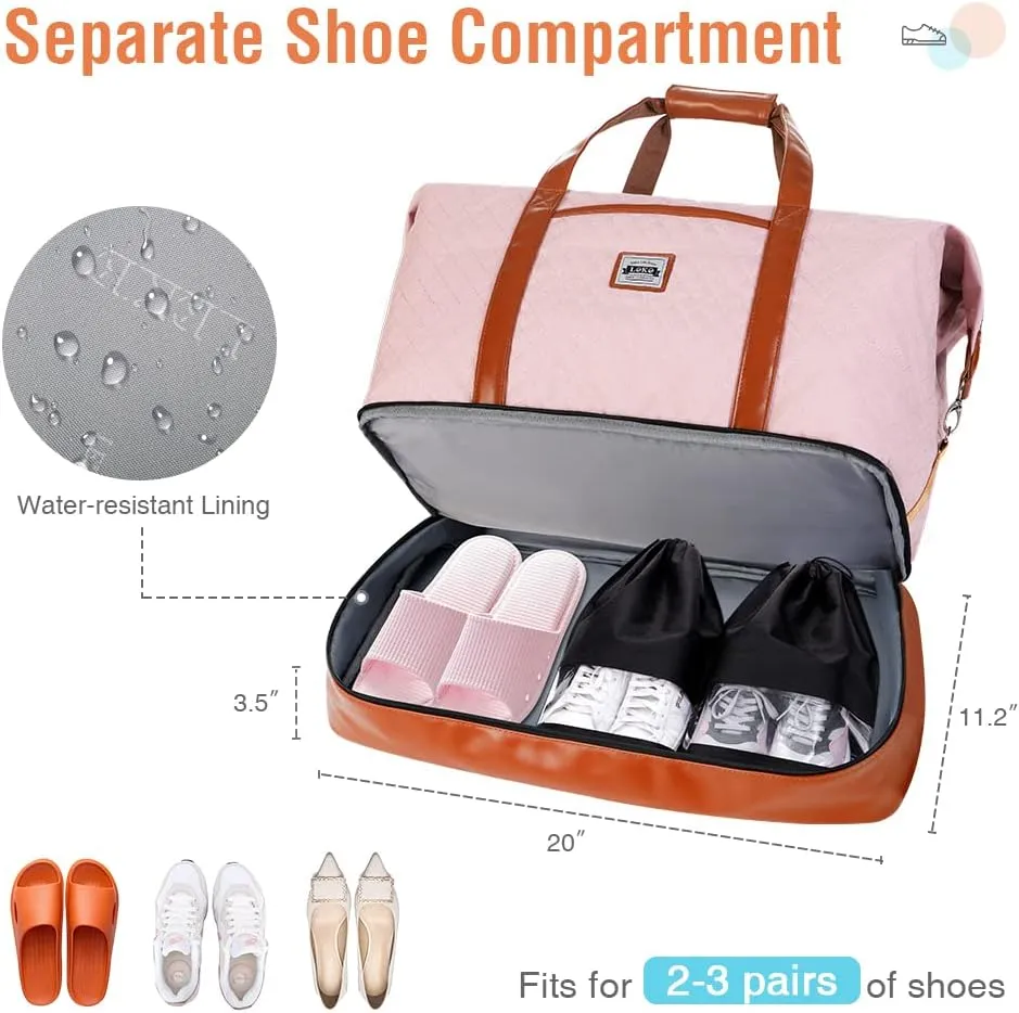 Travel Duffle Bag, Weekender Bags for Women Carry On Travel Bag Overnight Bag with Shoe Compartment Toiletry Bag