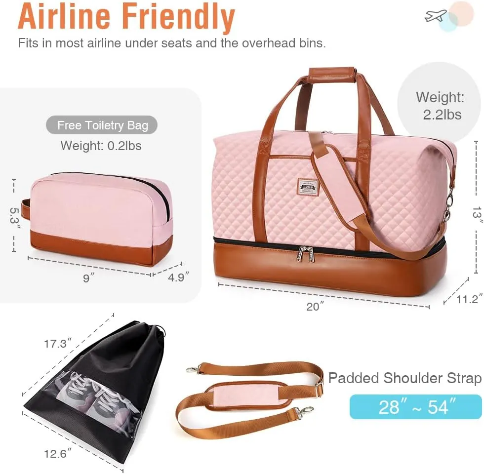 Travel Duffle Bag, Weekender Bags for Women Carry On Travel Bag Overnight Bag with Shoe Compartment Toiletry Bag