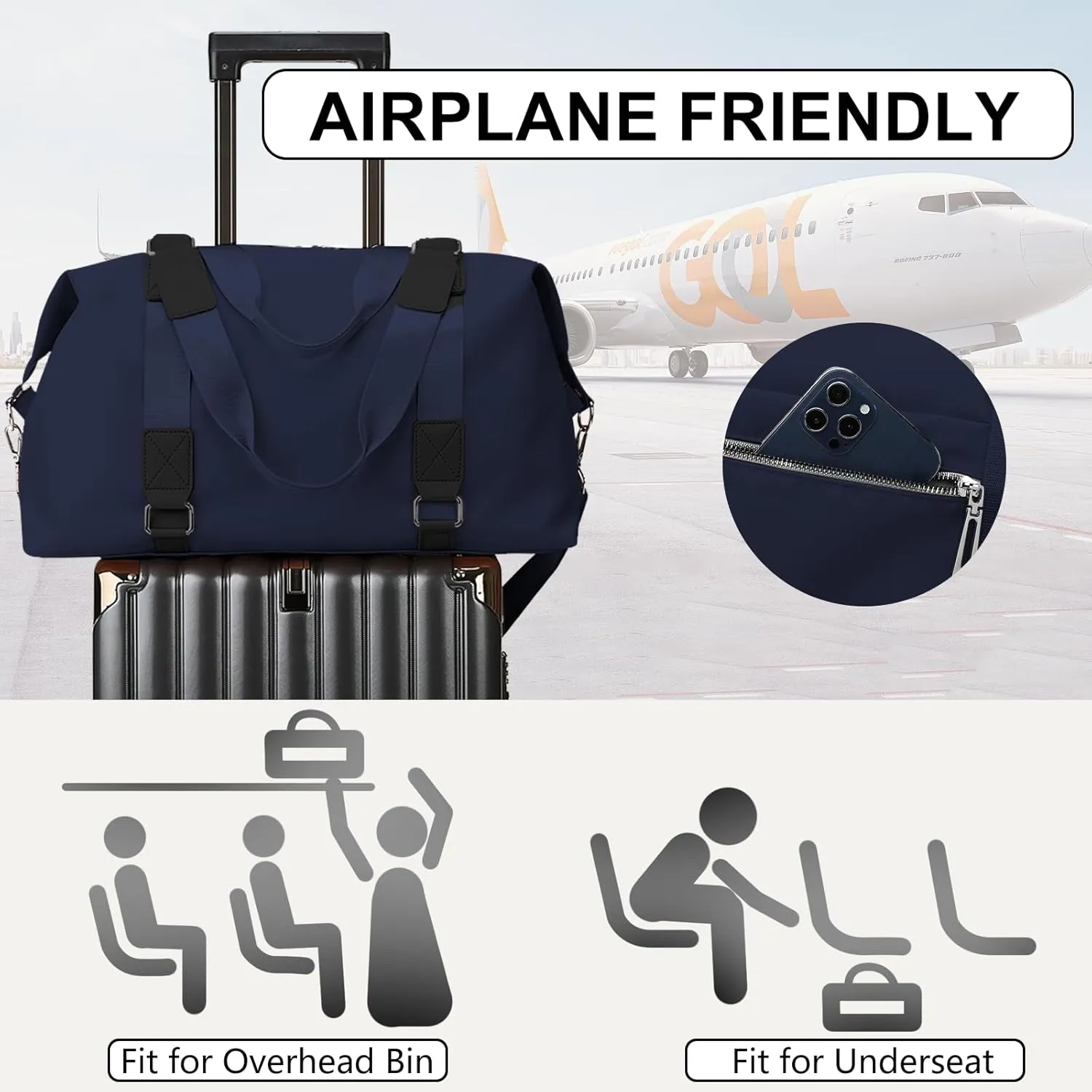 Travel Duffle Bag,Gym Bag for Women Weekender Carry on Overnight Bag Personal Item Bag Yoga Tote Bag with Wet Pocket Toiletry Makeup Bag for Sport Dance Trips Hospital Blue