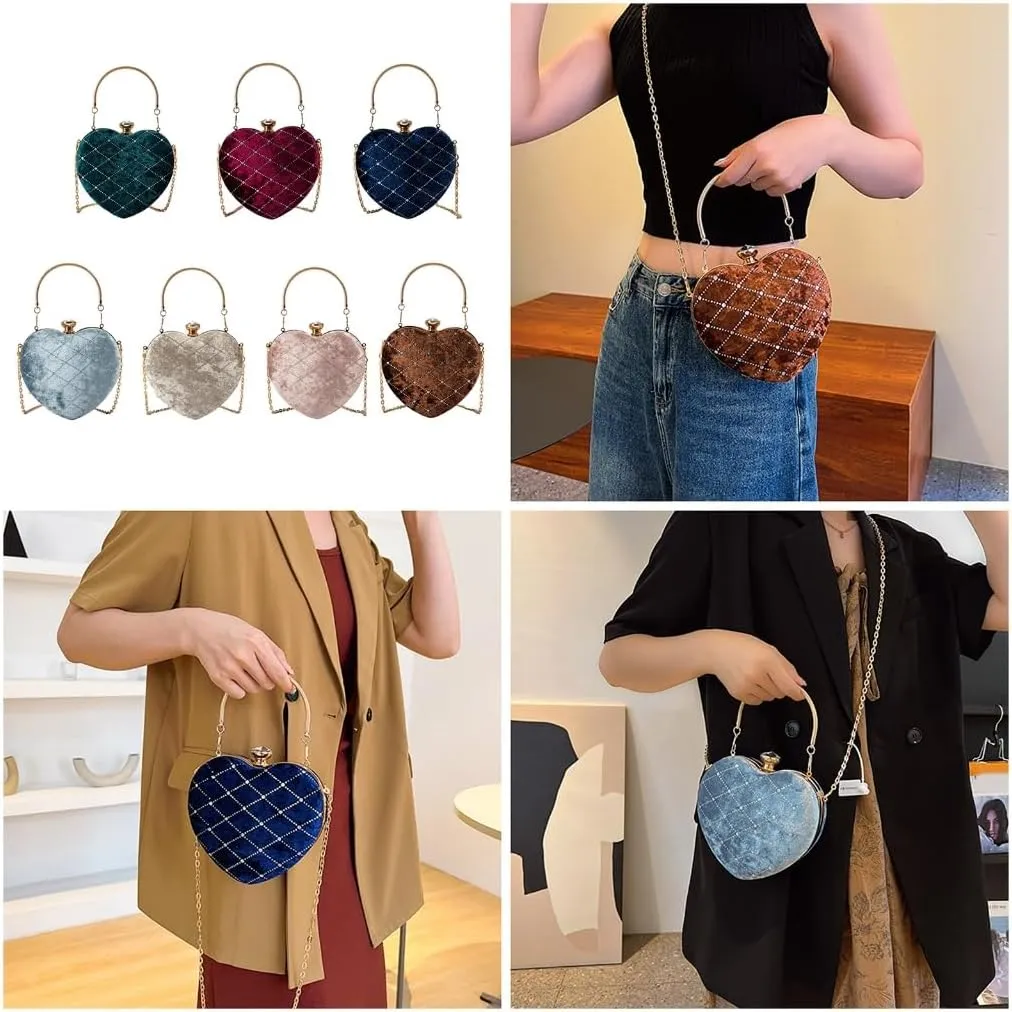 Trendy Heart shaped Chain Clutchs Stylish Chain Purse Bag for Evening Occasions