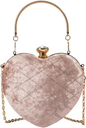 Trendy Heart shaped Chain Clutchs Stylish Chain Purse Bag for Evening Occasions