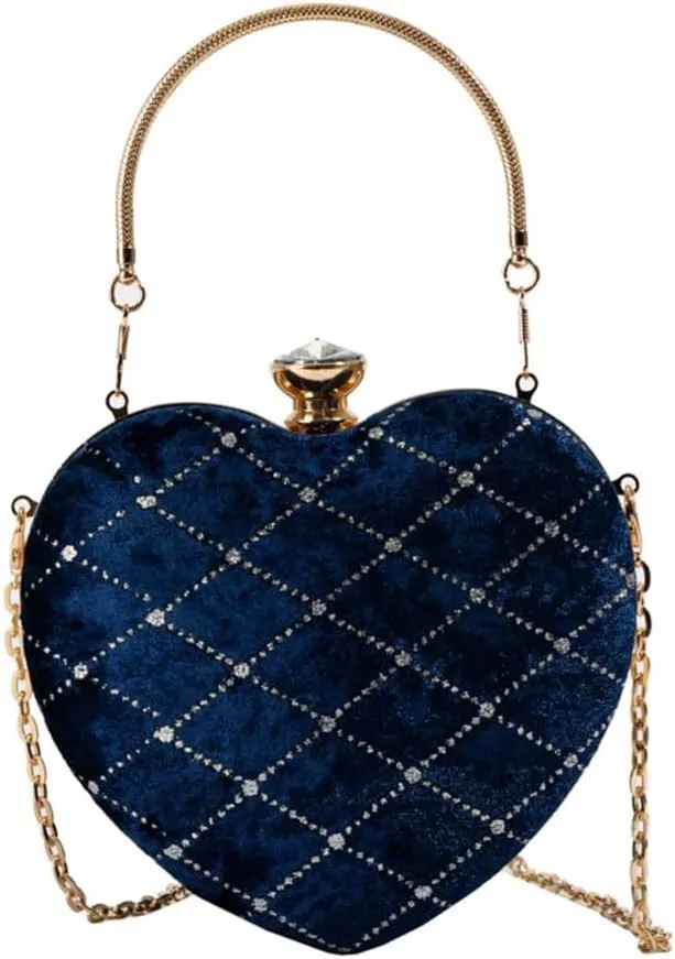 Trendy Heart shaped Chain Clutchs Stylish Chain Purse Bag for Evening Occasions