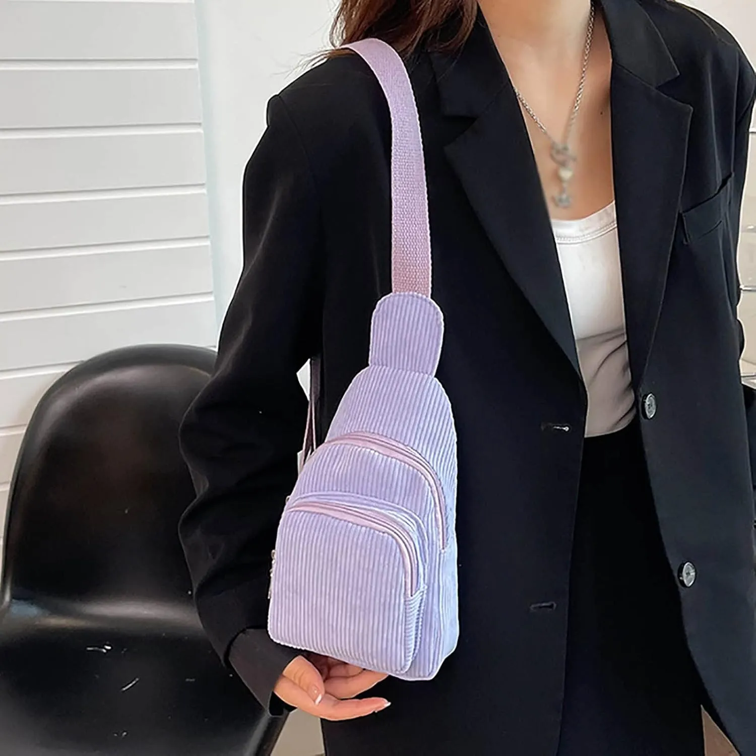 Trendy Sling Bag Bakpack Mini Corduroy Sling Bag Women Shoulder Bag Chest Bag Purse Bag Package