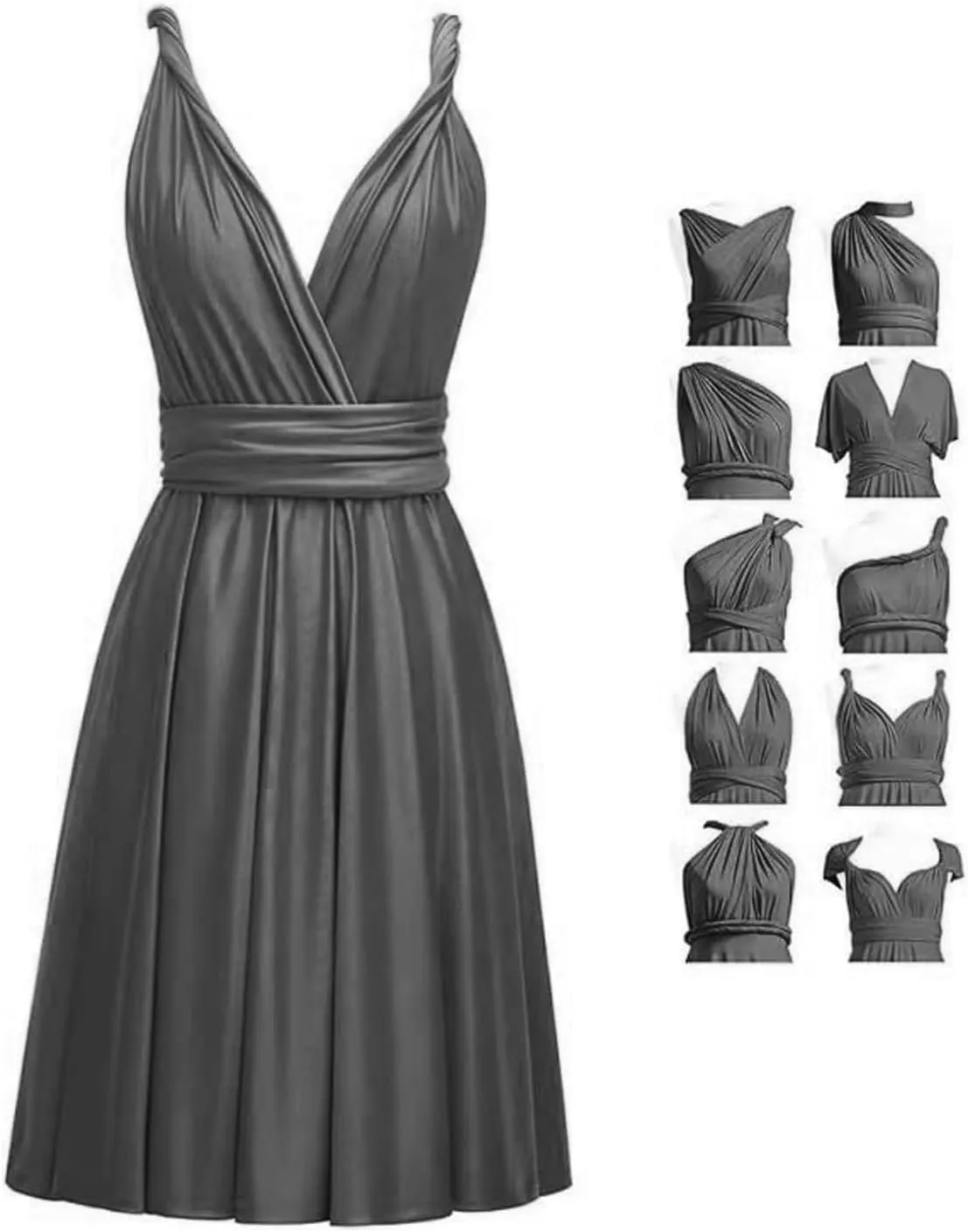 TTYBridal Short Infinity Dress with Bandeau,Midi Bridesmaid Convertible Dress,Elastic Wedding Multiway Twist Wrap Dress