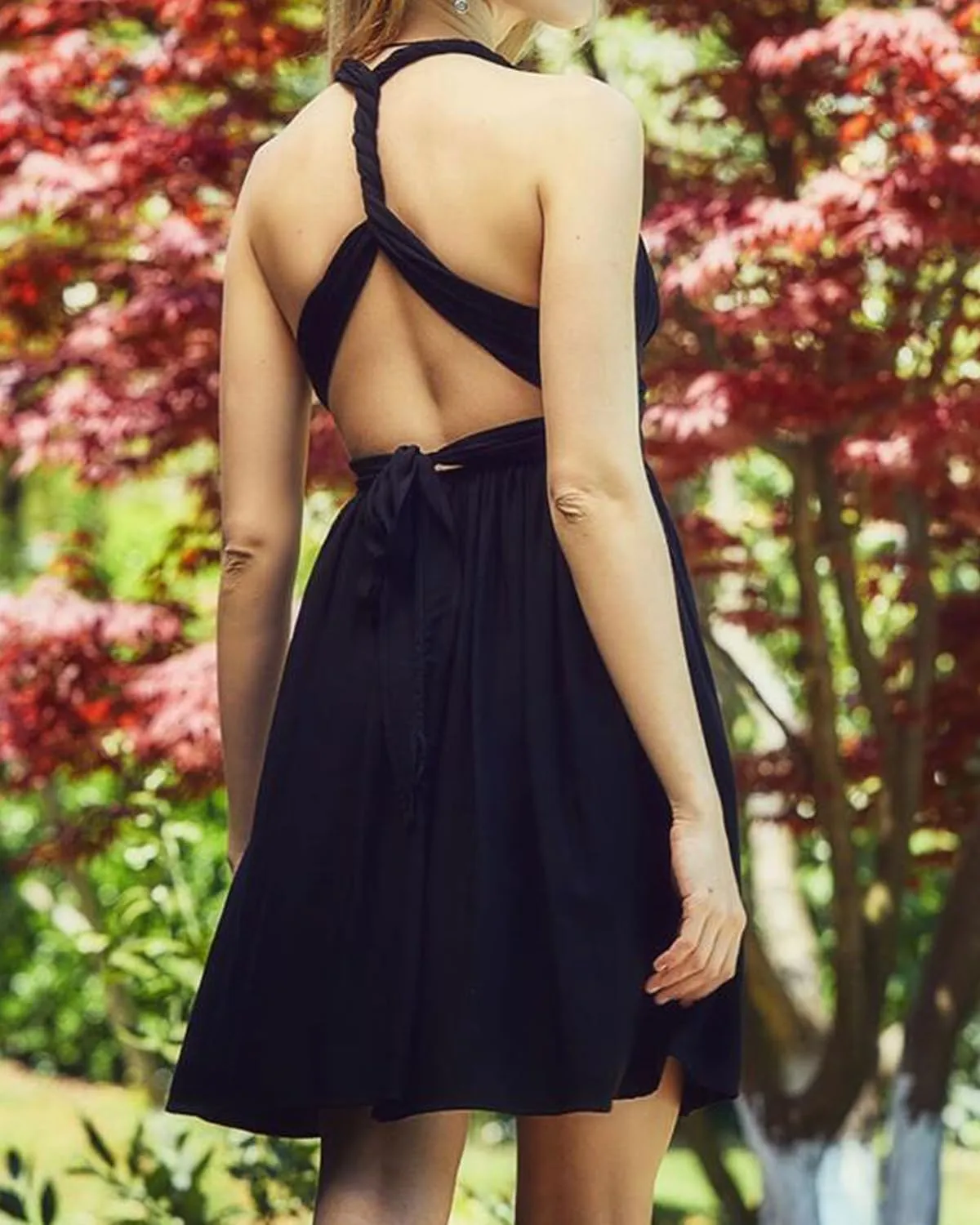 TTYBridal Short Infinity Dress with Bandeau,Midi Bridesmaid Convertible Dress,Elastic Wedding Multiway Twist Wrap Dress