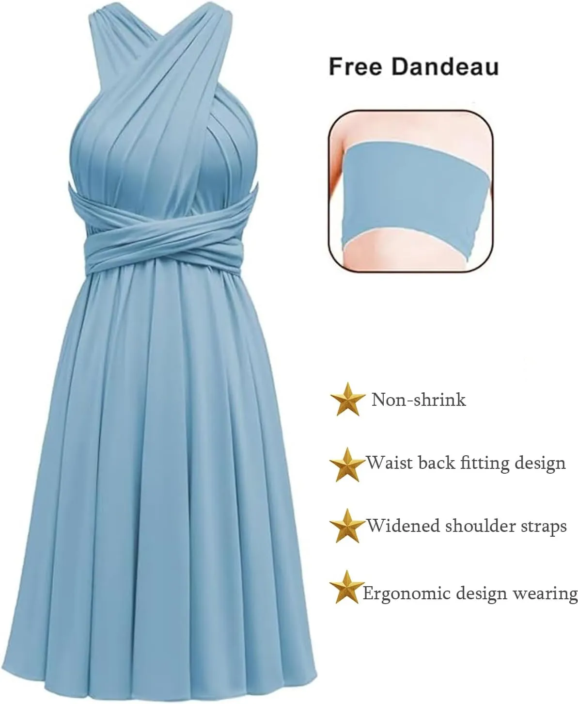 TTYBridal Short Infinity Dress with Bandeau,Midi Bridesmaid Convertible Dress,Elastic Wedding Multiway Twist Wrap Dress