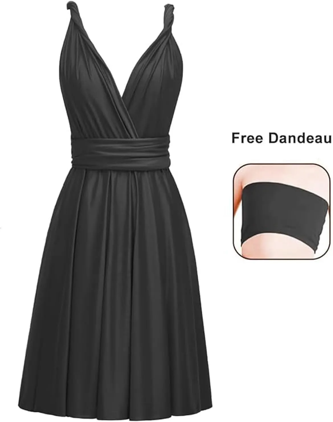 TTYBridal Short Infinity Dress with Bandeau,Midi Bridesmaid Convertible Dress,Elastic Wedding Multiway Twist Wrap Dress
