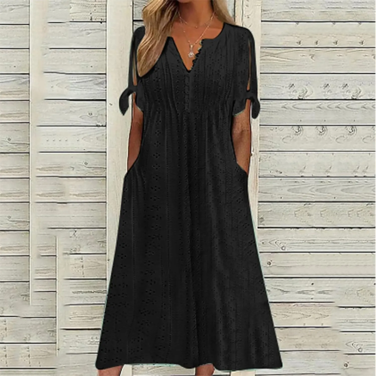 TWGONE Maxi Long Dresses for Women Casual Summer Short Sleeve Eyelet Tshirt Dress 2025 Trendy Beach Vacation Sundresses