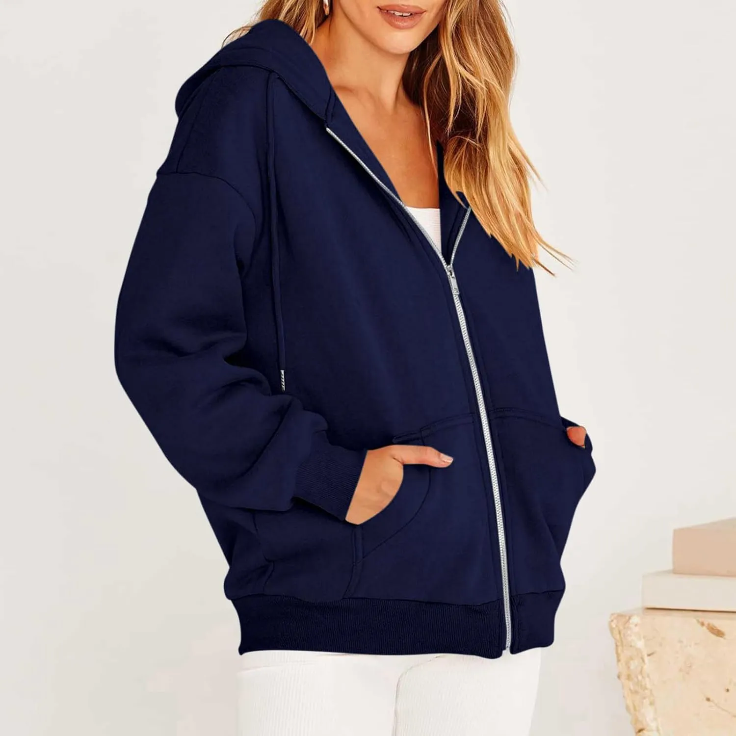 TWGONE Womens Zip Up Hoodies Long Sleeve Oversized Sweatshirts Y2K Jacket Pockets Fall Winter Outfits Fashion Clothes