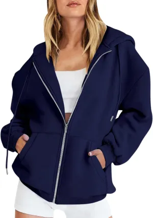 TWGONE Womens Zip Up Hoodies Long Sleeve Oversized Sweatshirts Y2K Jacket Pockets Fall Winter Outfits Fashion Clothes