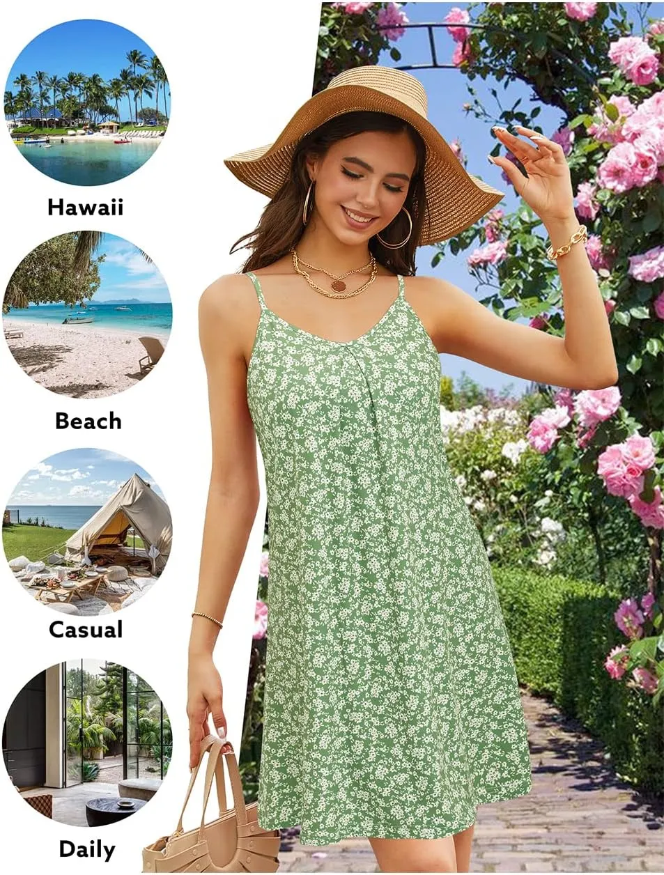 ULTRANICE Women's 2024 Summer Casual Beach Dresses Cover Ups Floral V Neck Spaghetti Strap Backless Mini Sun Dress