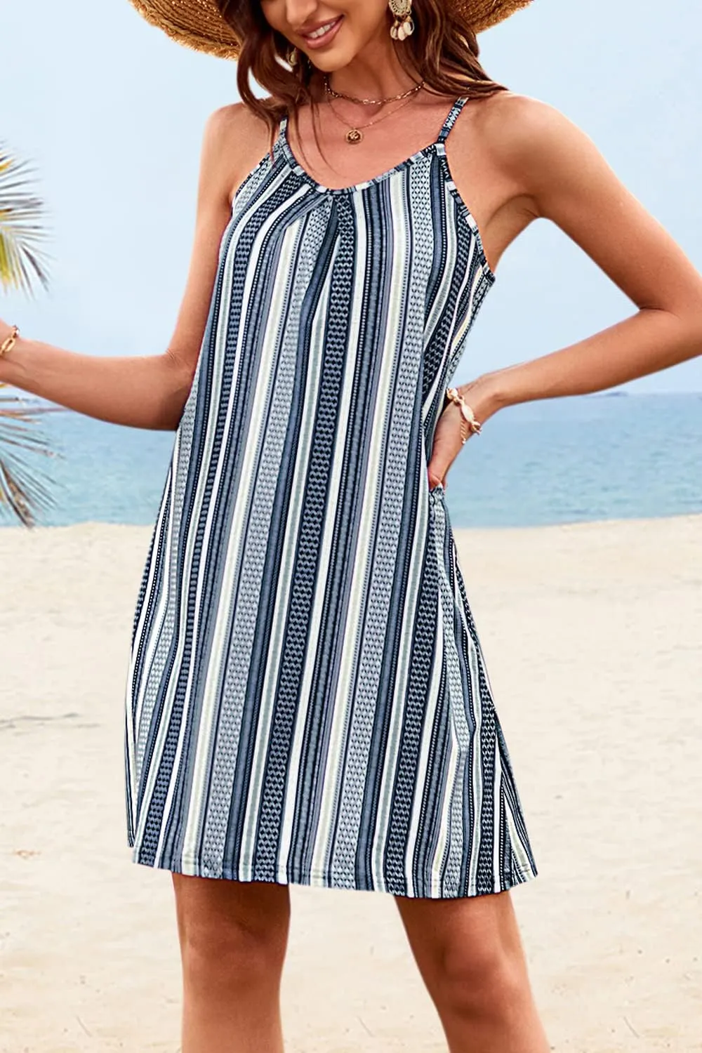 ULTRANICE Women's 2024 Summer Casual Beach Dresses Cover Ups Floral V Neck Spaghetti Strap Backless Mini Sun Dress