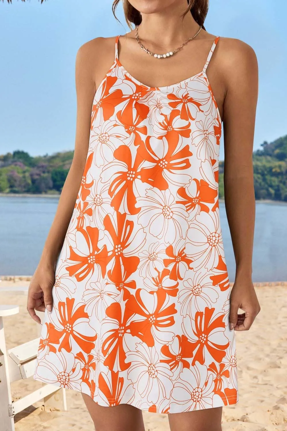 ULTRANICE Women's 2024 Summer Casual Beach Dresses Cover Ups Floral V Neck Spaghetti Strap Backless Mini Sun Dress